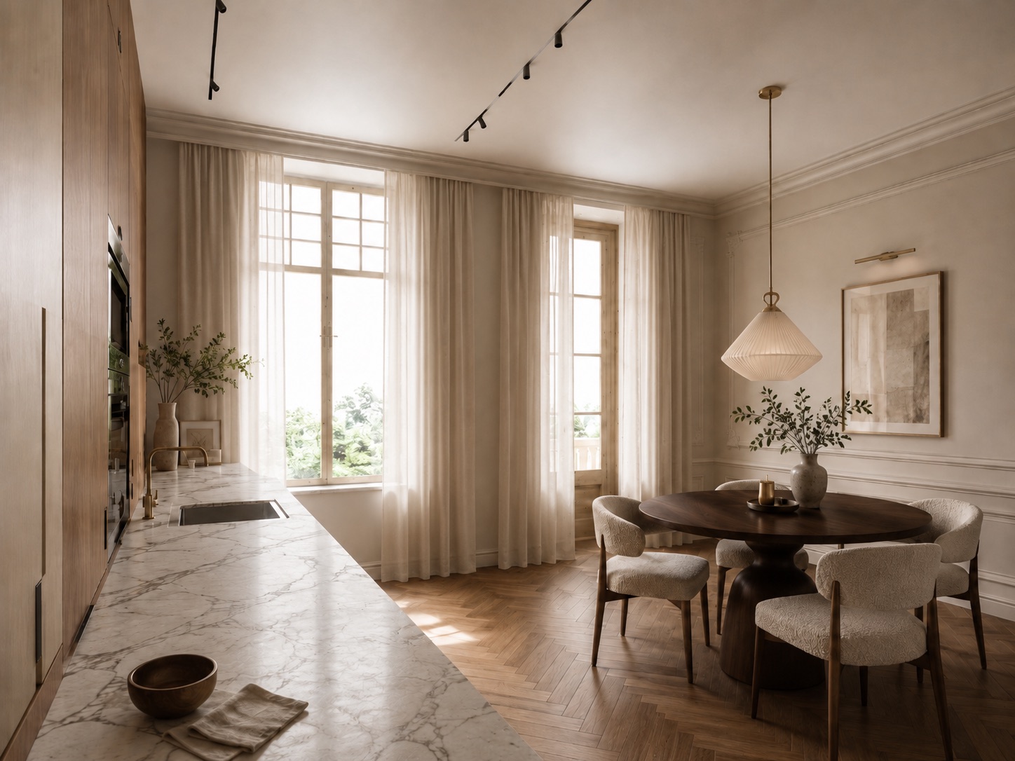 Cucina della residenza Lavanda — render di progetto