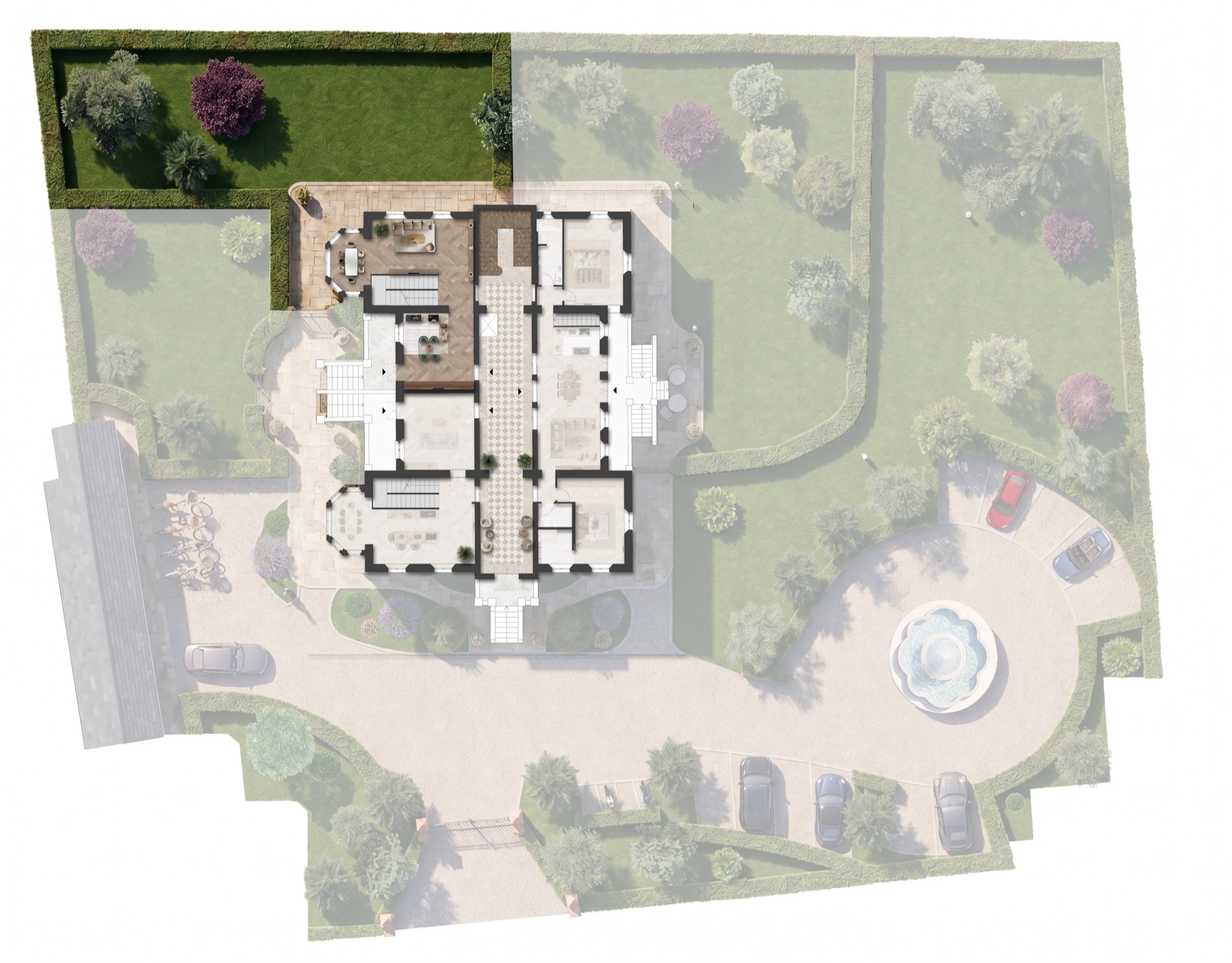 Piano terra della residenza Gardenia con il giardino privato di pertinenza evidenziato