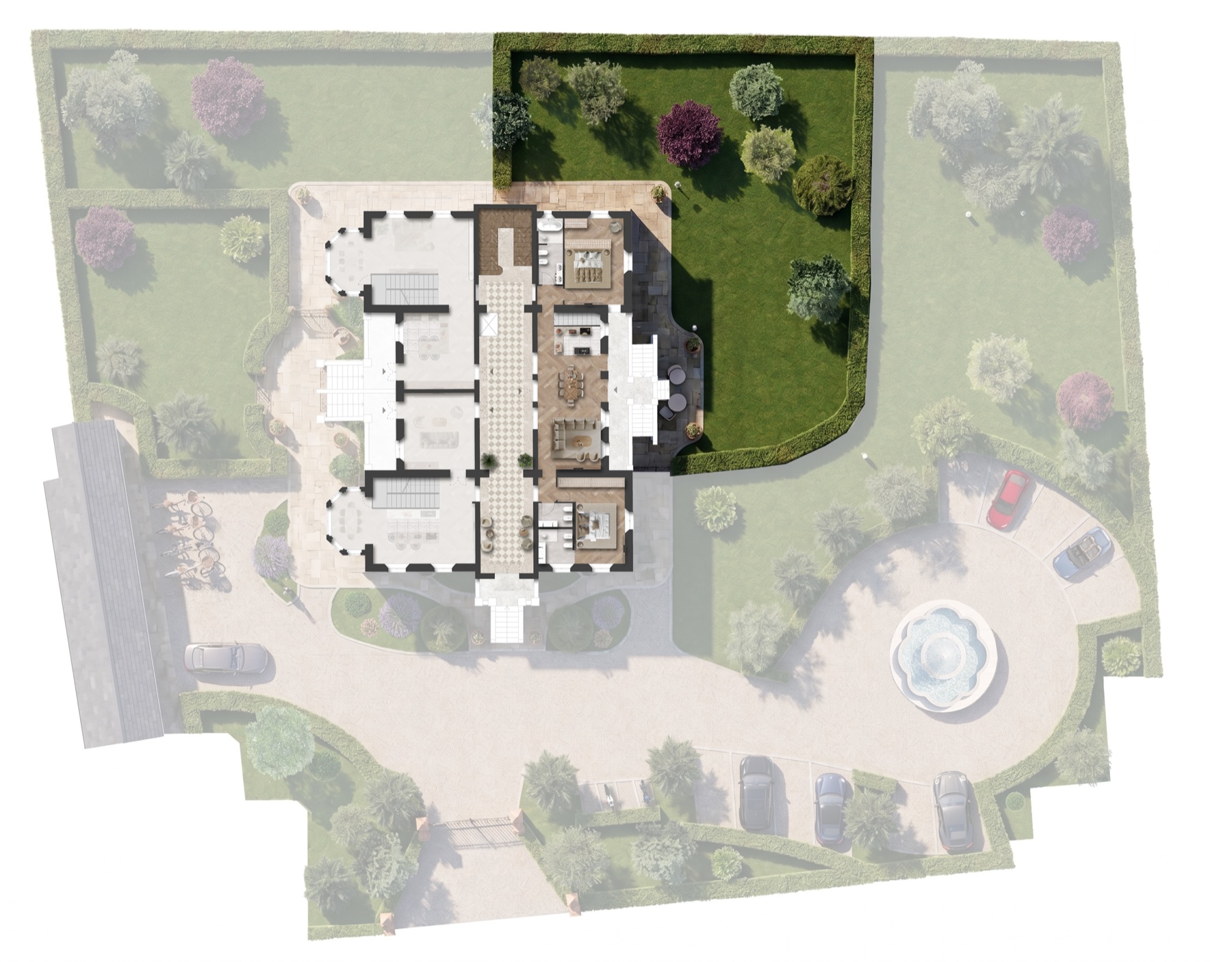 Piano terra della residenza Magnolia con il giardino privato di pertinenza evidenziato